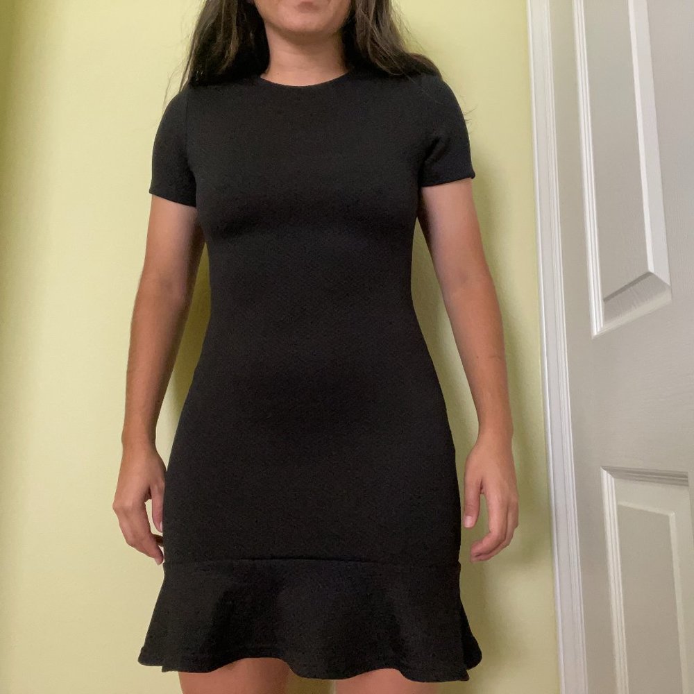 Woven-ish Black Dress with Ruffle